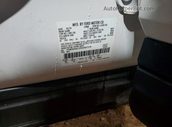 1FM5K8AC2RGA67318 2024 FORD EXPLORER White VIN sticker view