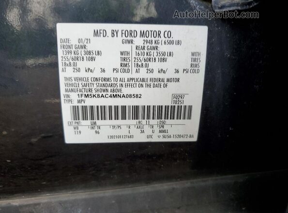 1FM5K8AC4MNA08582 2021 FORD EXPLORER Black Вид наклейки з VIN-кодом