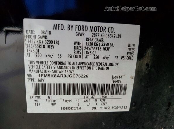 1FM5K8AR0JGC76226 2018 FORD EXPLORER Black 