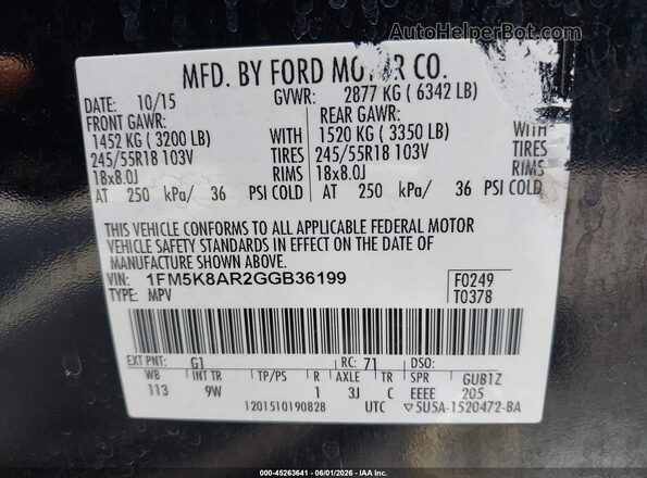 1FM5K8AR2GGB36199 2016 FORD UTILITY POLICE INTERCEPTOR Black ძრავის განყოფილების ხედი