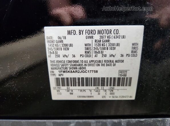 1FM5K8AR2JGC17758 2018 FORD EXPLORER Black VIN sticker view