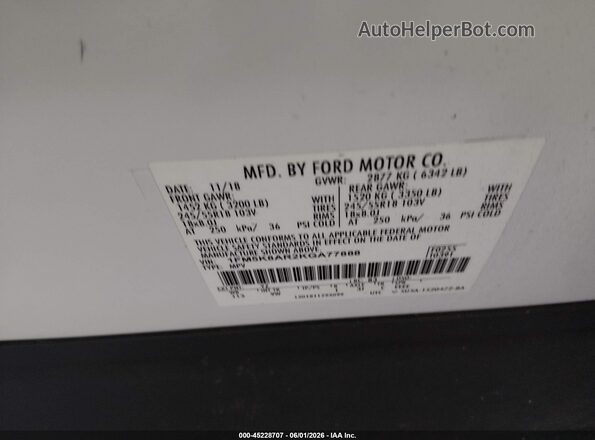 1FM5K8AR2KGA77888 2019 FORD POLICE INTERCEPTOR White 