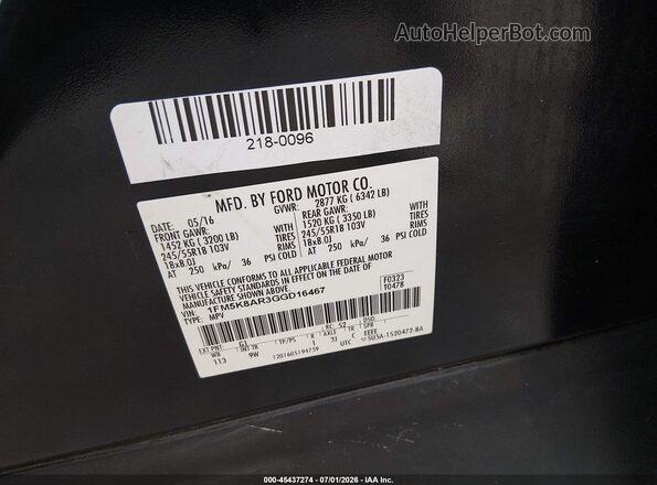 1FM5K8AR3GGD16467 2016 FORD EXPLORER Black ძრავის განყოფილების ხედი