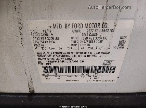 1FM5K8AR4JGA44129 2018 FORD POLICE INTERCEPTOR White Engine compartment view