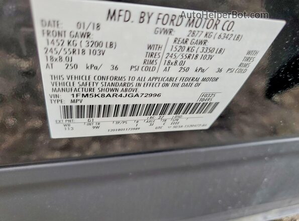1FM5K8AR4JGA72996 2018 FORD EXPLORER Black Engine compartment view