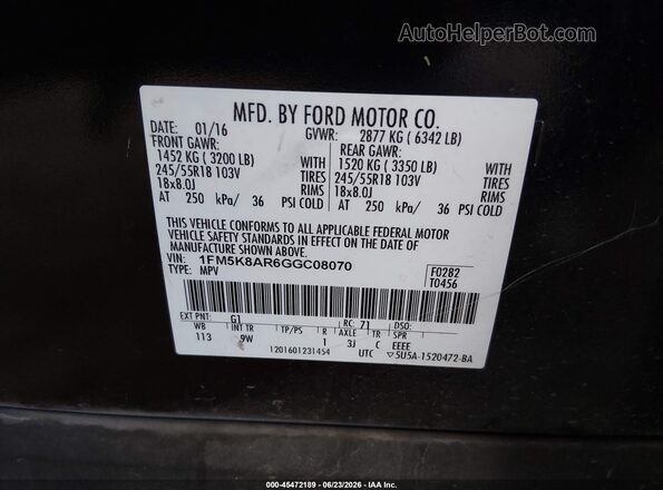1FM5K8AR6GGC08070 2016 FORD UTILITY POLICE INTERCEPTOR Black ძრავის განყოფილების ხედი