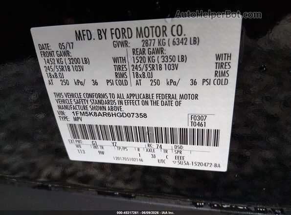 1FM5K8AR6HGD07358 2017 FORD UTILITY POLICE INTERCEPTOR Black Вид підкапотного простору