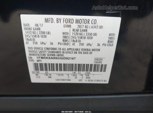 1FM5K8AR6HGD92167 2017 FORD POLICE INTERCEPTOR Black Vista del compartimento del motor