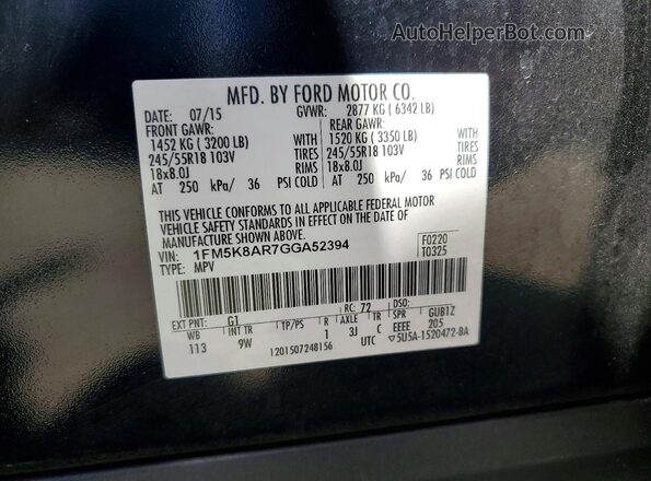 1FM5K8AR7GGA52394 2016 FORD EXPLORER White 