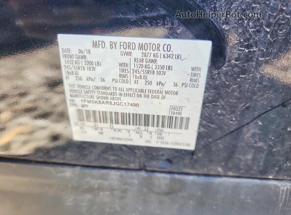 1FM5K8AR8JGC17490 2018 FORD EXPLORER Black Շարժիչի բաժամունքի տեսք