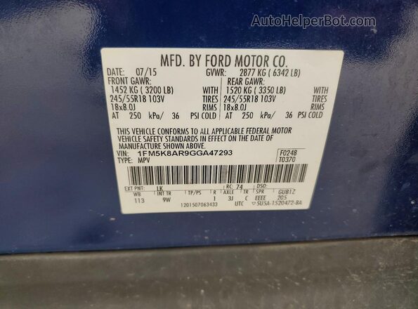 1FM5K8AR9GGA47293 2016 FORD EXPLORER Blue 