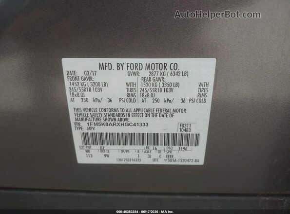 1FM5K8ARXHGC41333 2017 FORD UTILITY POLICE INTERCEPTOR Gray Engine compartment view