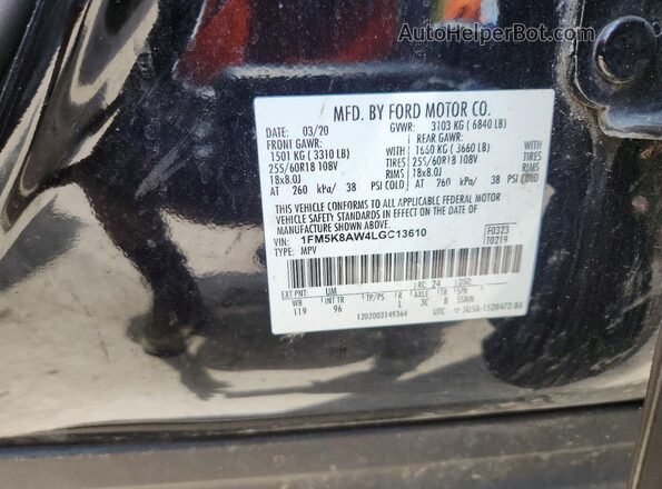 1FM5K8AW4LGC13610 2020 FORD EXPLORER Black VIN კოდის სტიკერის ხედი