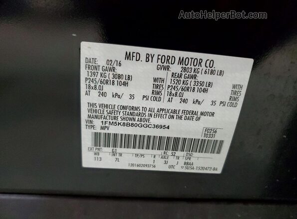 1FM5K8B80GGC36954 2016 FORD EXPLORER Черный 