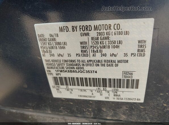 1FM5K8B80JGC35374 2018 FORD EXPLORER Blue 
