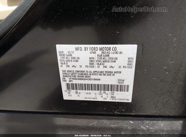 1FM5K8B82HGD15009 2017 FORD EXPLORER Black Vista del compartimento del motor