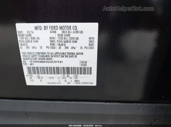1FM5K8B83GGC51741 2016 FORD EXPLORER Black Շարժիչի բաժամունքի տեսք