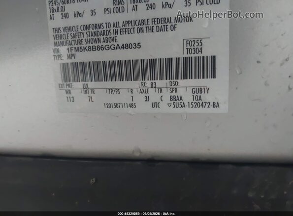 1FM5K8B86GGA48035 2016 FORD EXPLORER Gray Widok komory silnika