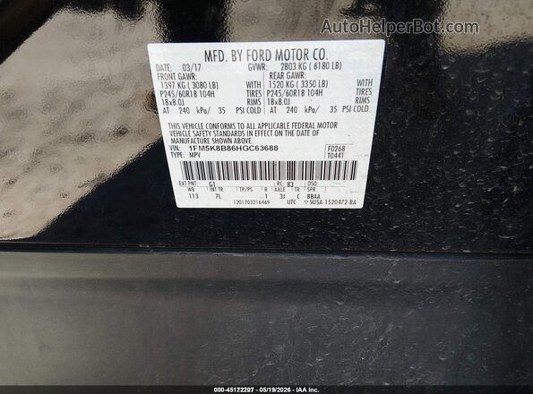1FM5K8B86HGC63688 2017 FORD EXPLORER Black 