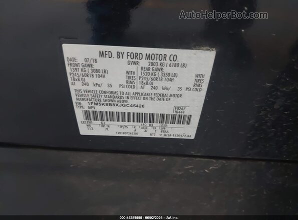 1FM5K8B8XJGC45426 2018 FORD EXPLORER Black Vista del compartimento del motor