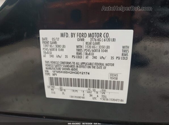 1FM5K8BH2HGD12174 2017 FORD EXPLORER Black Շարժիչի բաժամունքի տեսք