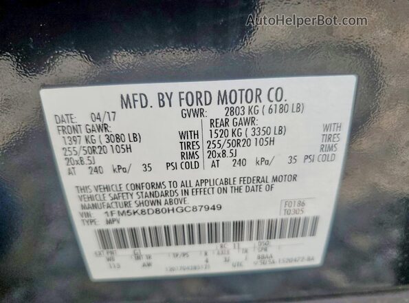1FM5K8D80HGC87949 2017 FORD EXPLORER Black Widok naklejki z numerem VIN