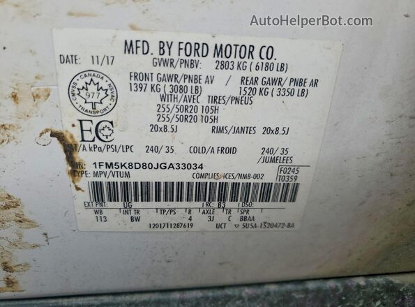 1FM5K8D80JGA33034 2018 FORD EXPLORER White Սալոնի 360 աստիճան տեսք