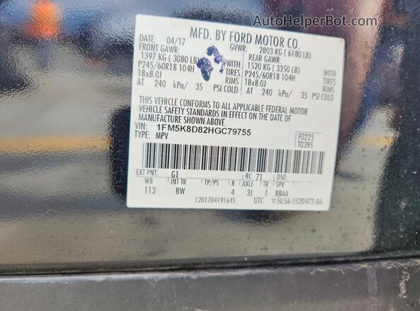 1FM5K8D82HGC79755 2017 FORD EXPLORER Black VIN sticker view