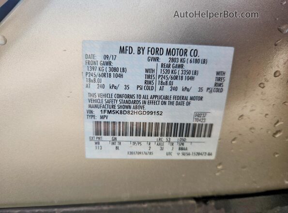 1FM5K8D82HGD99152 2017 FORD EXPLORER Beige VIN კოდის სტიკერის ხედი
