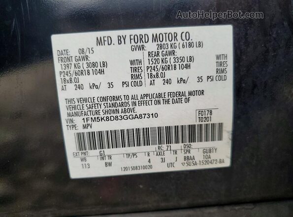1FM5K8D83GGA87310 2016 FORD EXPLORER Black 
