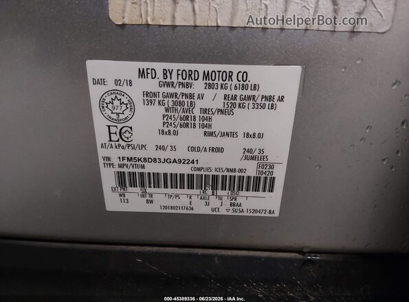1FM5K8D83JGA92241 2018 FORD EXPLORER Silver Widok komory silnika