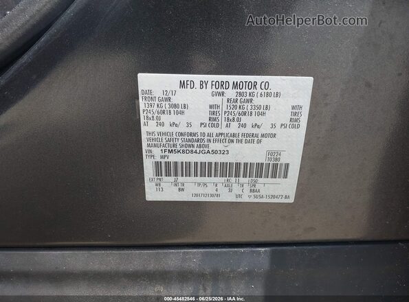 1FM5K8D84JGA50323 2018 FORD EXPLORER Gray Շարժիչի բաժամունքի տեսք