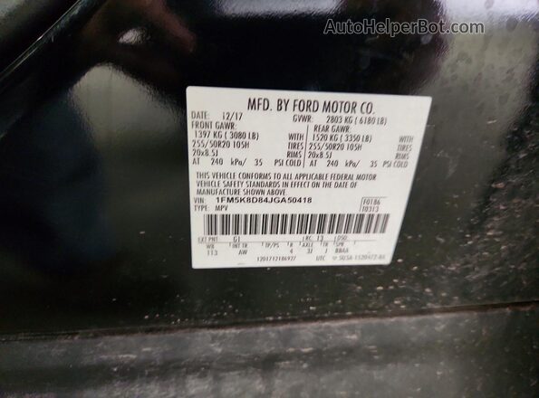 1FM5K8D84JGA50418 2018 FORD EXPLORER Black Widok wnętrza 360 stopni