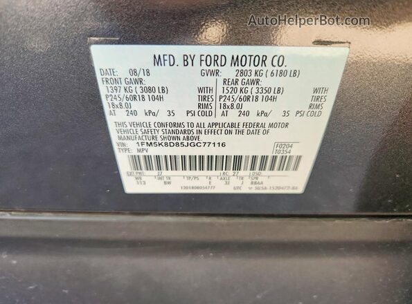 1FM5K8D85JGC77116 2018 FORD EXPLORER Gray Engine compartment view