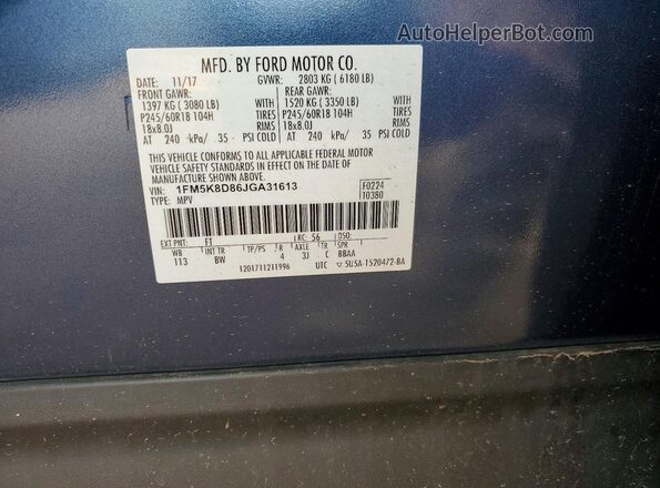 1FM5K8D86JGA31613 2018 FORD EXPLORER Blue 