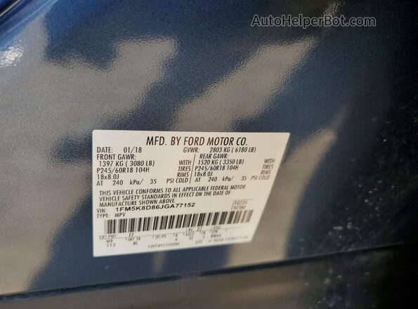 1FM5K8D86JGA77152 2018 FORD EXPLORER Blue 