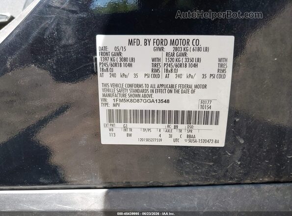1FM5K8D87GGA13548 2016 FORD EXPLORER Black Вид підкапотного простору