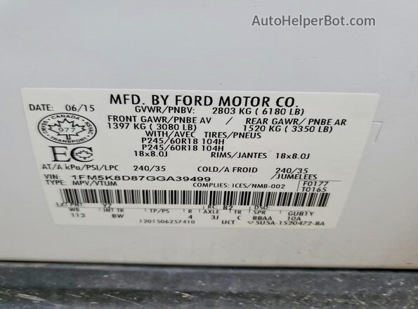 1FM5K8D87GGA39499 2016 FORD EXPLORER White Vista del compartimento del motor