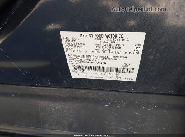 1FM5K8D87HGA41738 2017 FORD EXPLORER Black Vista del compartimento del motor