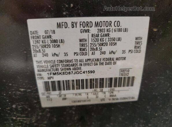 1FM5K8D87JGC41590 2018 FORD EXPLORER Gray VIN կոդի պիտակի տեսք