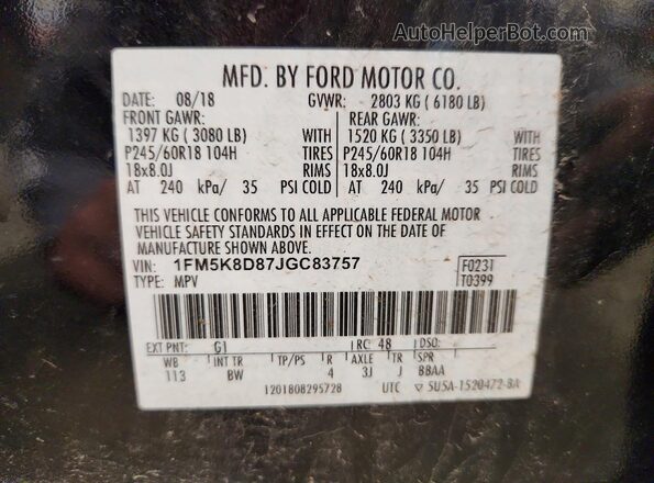 1FM5K8D87JGC83757 2018 FORD EXPLORER Black სალონის 360-გრადუსიანი ხედი
