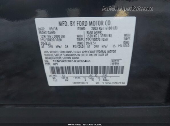 1FM5K8D87JGC93463 2018 FORD EXPLORER Black Widok komory silnika