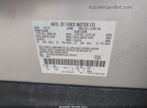 1FM5K8D88HGC79307 2017 FORD EXPLORER Silver ძრავის განყოფილების ხედი