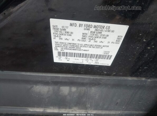 1FM5K8D88HGD74997 2017 FORD EXPLORER Black ძრავის განყოფილების ხედი