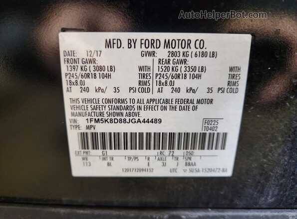1FM5K8D88JGA44489 2018 FORD EXPLORER Black 