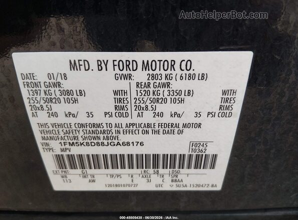 1FM5K8D88JGA68176 2018 FORD EXPLORER Black Вид підкапотного простору