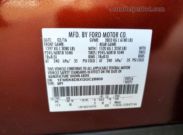 1FM5K8D8XGGC28809 2016 FORD EXPLORER Burgundy 