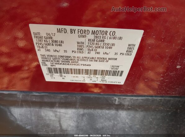 1FM5K8D8XHGC79549 2017 FORD EXPLORER Красный Вид подкапотного пространства