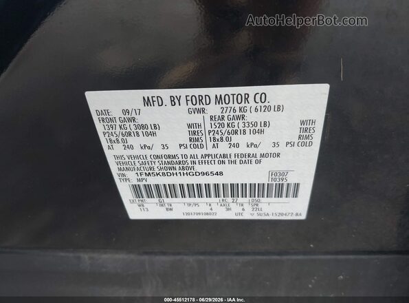 1FM5K8DH1HGD96548 2017 FORD EXPLORER Black Vista del compartimento del motor