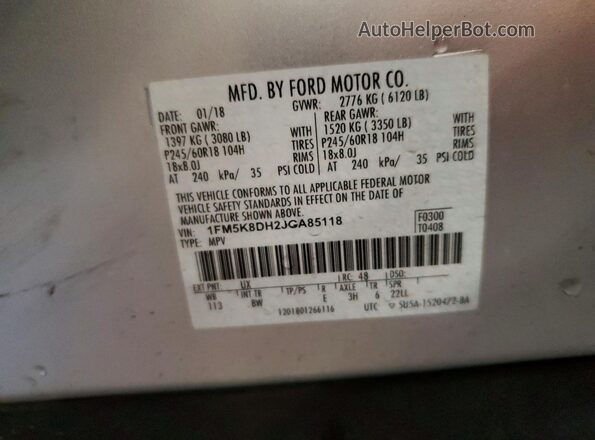1FM5K8DH2JGA85118 2018 FORD EXPLORER Silver Engine compartment view
